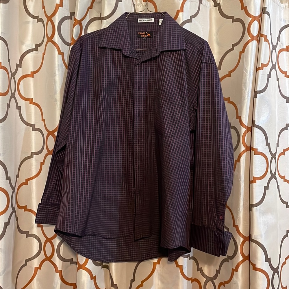 Prime Time purple/black mens shirt size 17 1/2 34-35